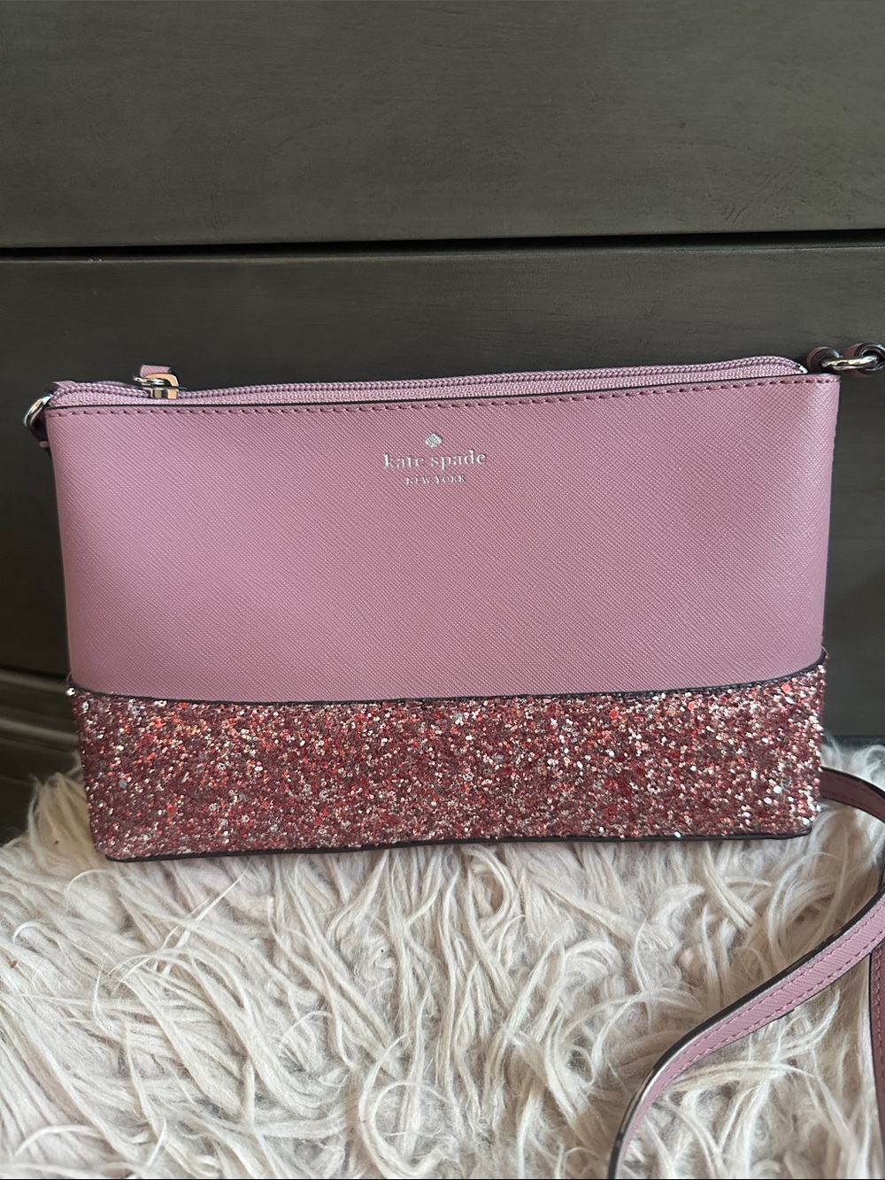 kate spade rose pink glitter two-tone crossbody